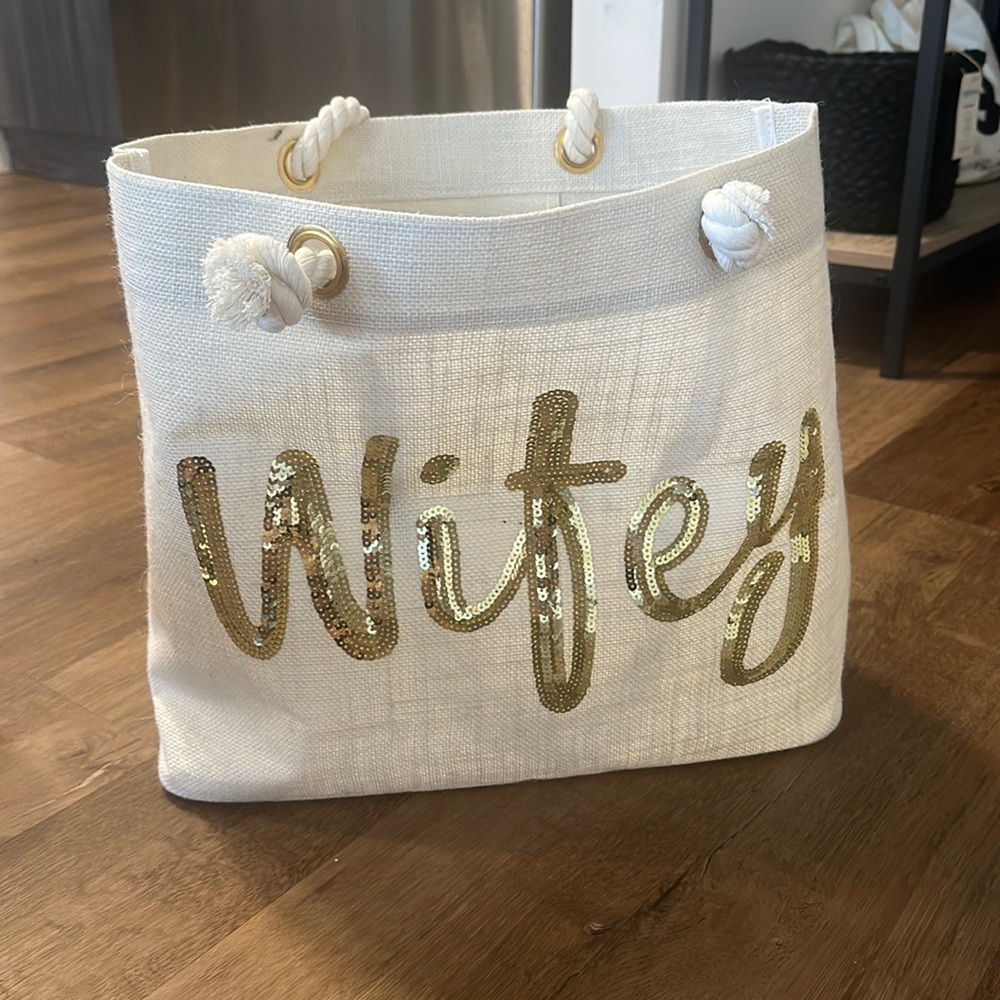 Wifey gold sequin lettered tote bag